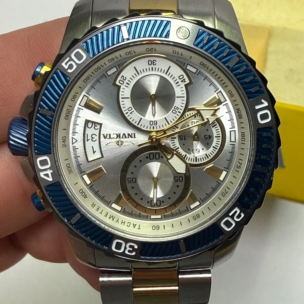 Invicta Pro Diver Quartz 45mm Chronograph Watch Silver Gold Chronograph 23994